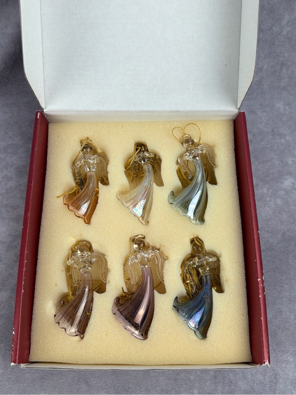 VTG Blown Glass Angel Christmas Ornaments Set 6 Assorted Iridescent Colors READ - Picture 12 of 16